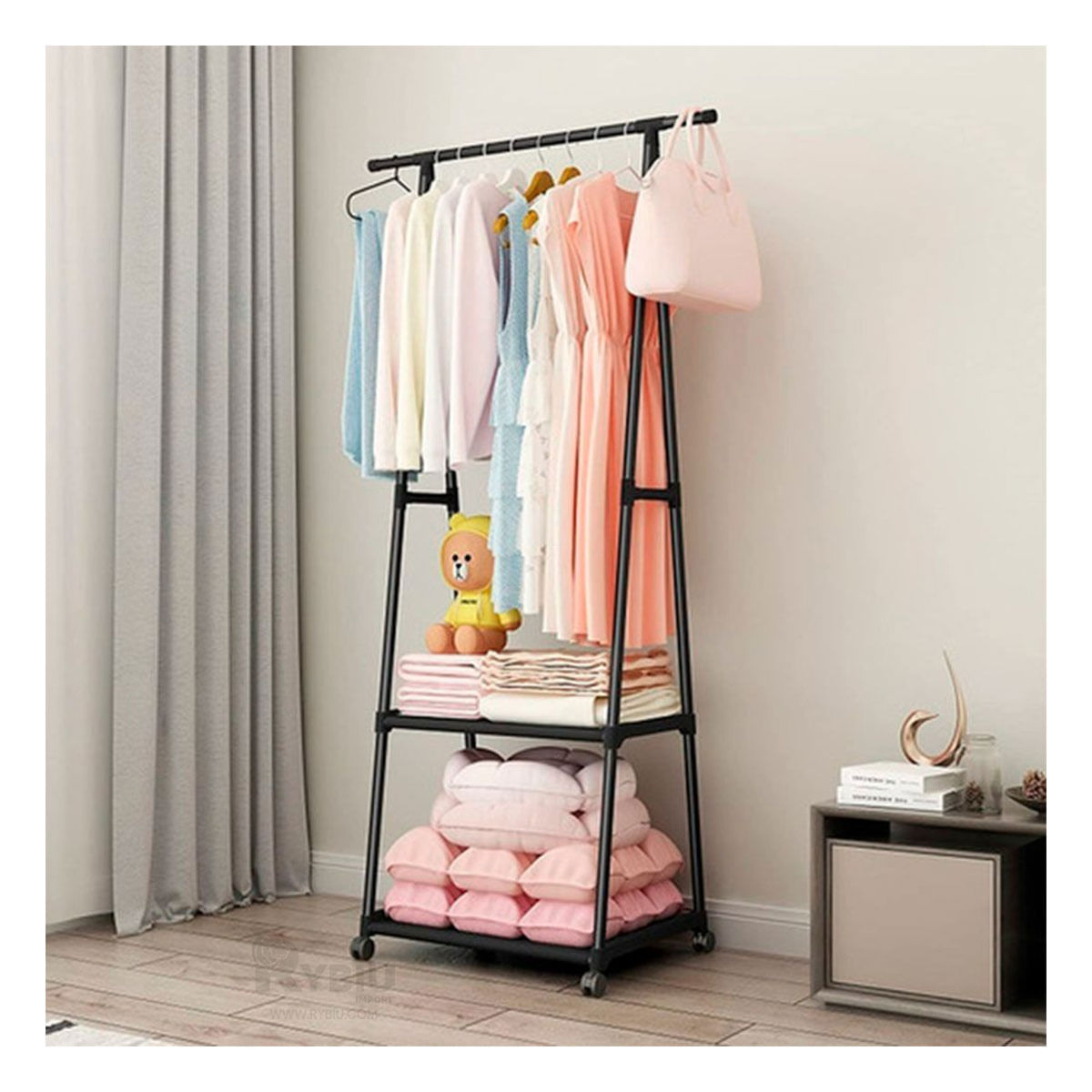 Perchero Movible de Baño Negro para Ropa