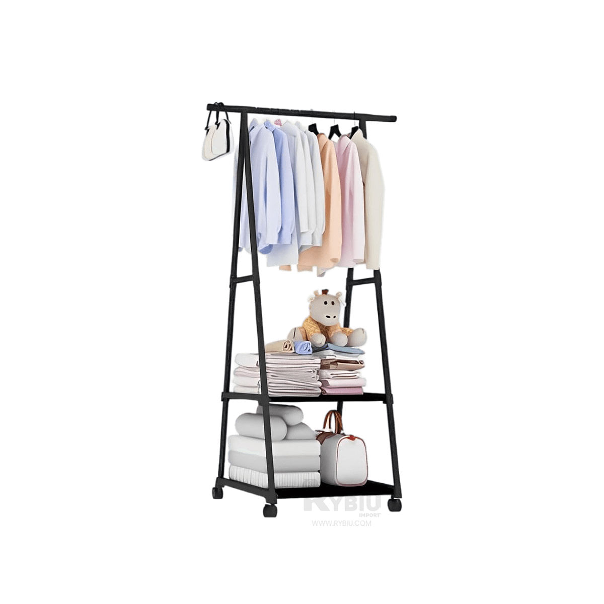 Perchero Negro de Baño Movible para Ropa