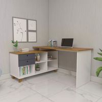 Escritorio en L con Organizador Boricua color Blanco/Roble/Gris TU MESITA