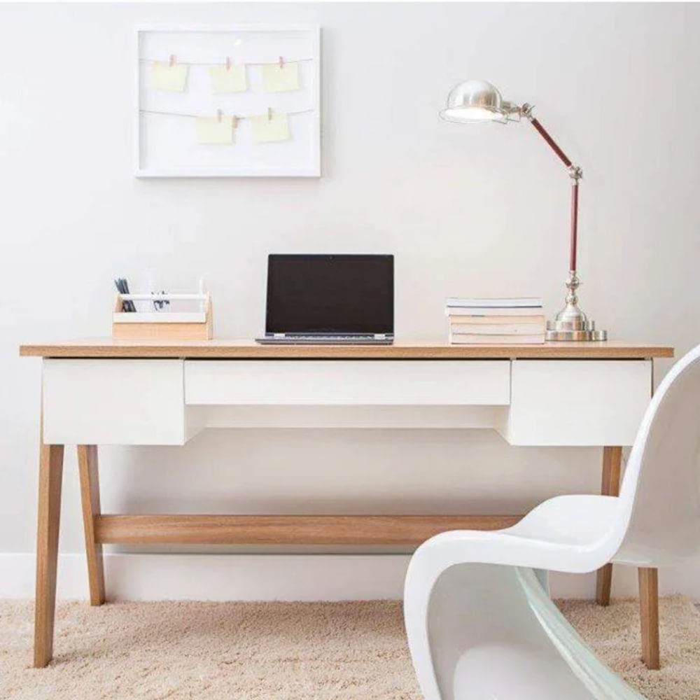 Escritorio Contemporáneo Hans color Blanco/Marrón TU MESITA 3 cajones