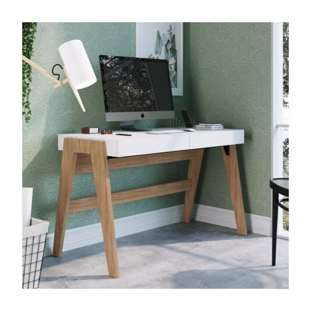 Escritorio Contemporáneo Hans color Blanco/Marrón TU MESITA 2 cajones