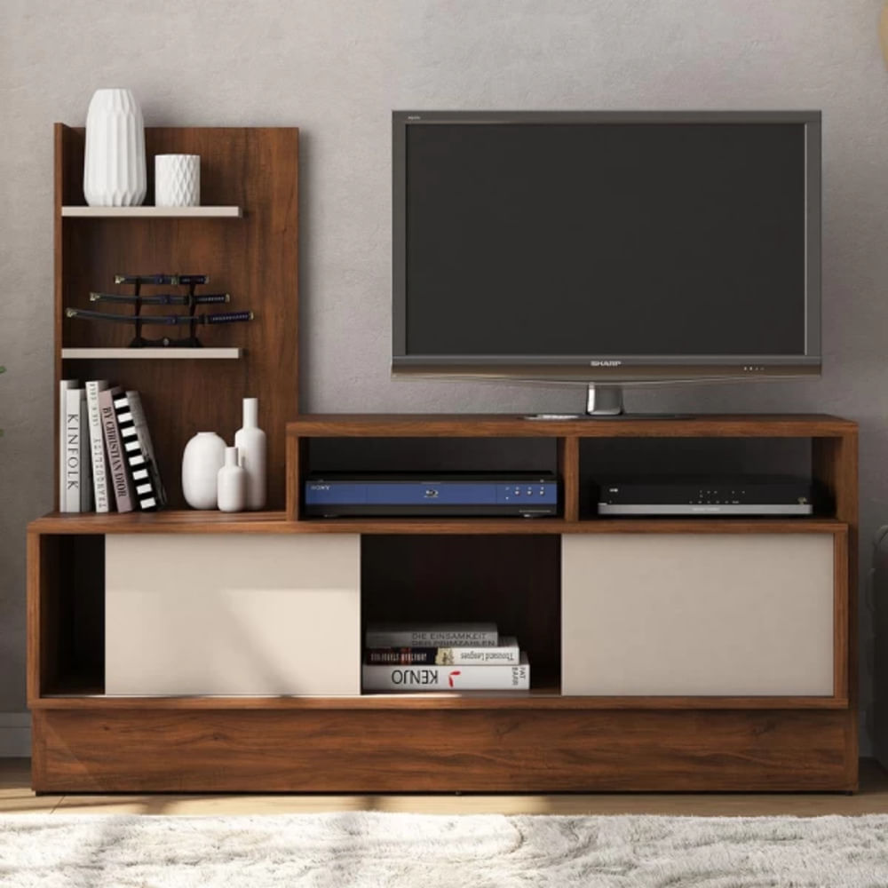 Mesa de TV con Repisas Diego color Marrón/Blanco TU MESITA