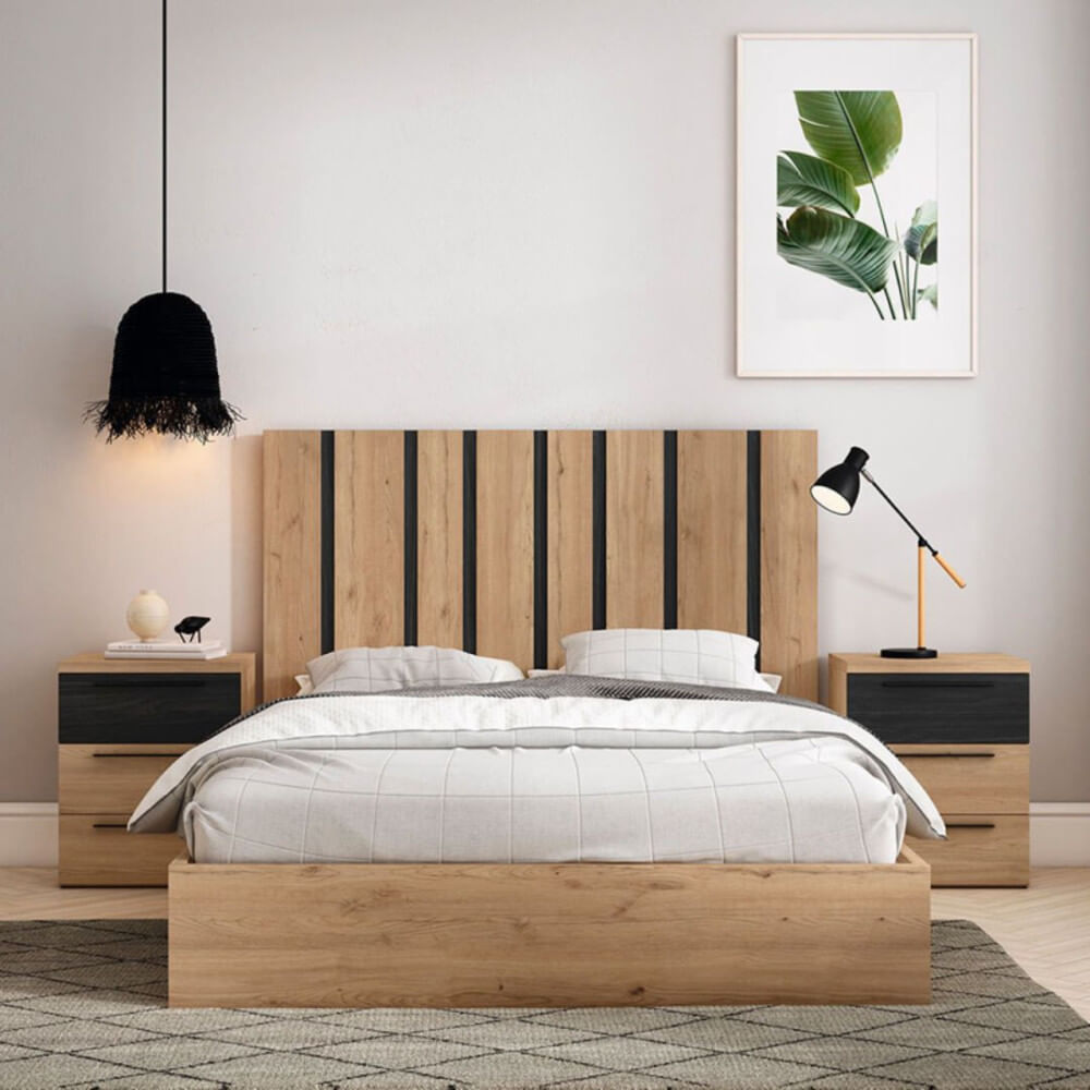 Combo Cabecera de cama + 2 Veladores Orión color Duna/Negro TU MESITA