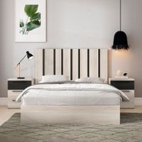 Combo Cabecera de cama + 2 Veladores Orión color Ceniza/Negro TU MESITA