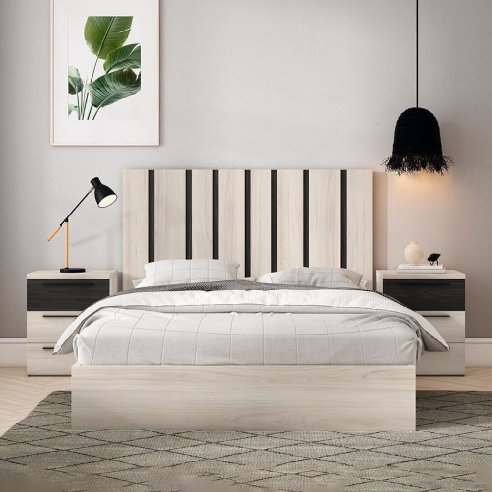 Combo Cabecera de cama + 2 Veladores Orión color Ceniza/Negro TU MESITA