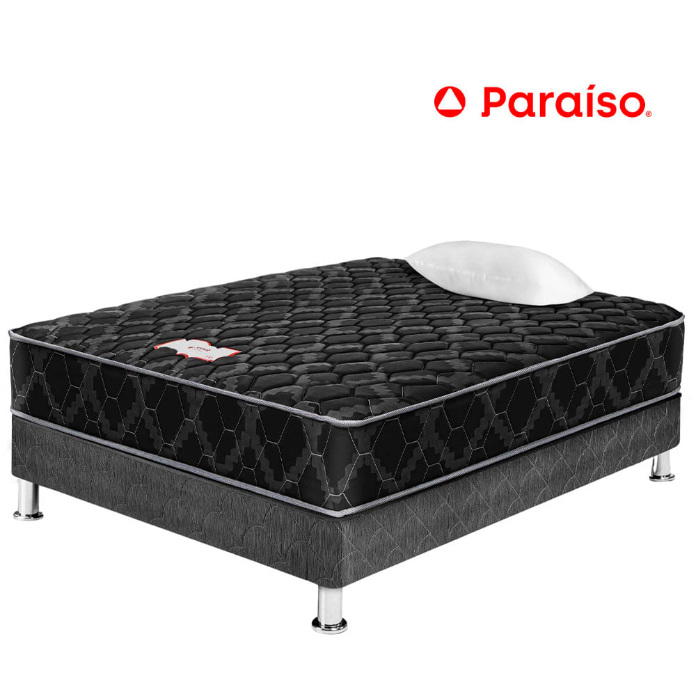 Cama Box Tarima PARAISO Consul Black 1.5 Plazas + 1 Almohada + Protector