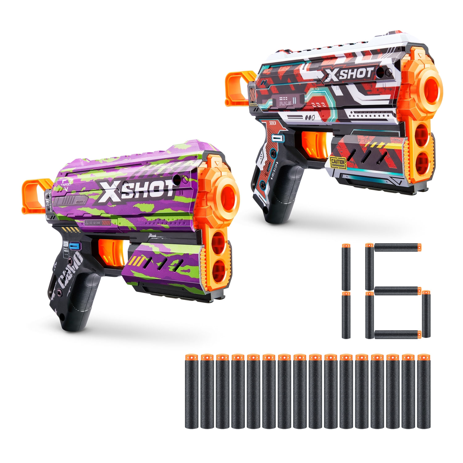 Lanzador X-Shot Pack De Skins Flux 16 Dardos