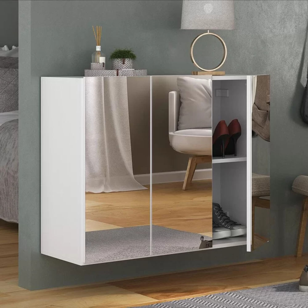 Zapatera Flotante Kristal con Espejo 3 puertas TU MESITA color Blanco