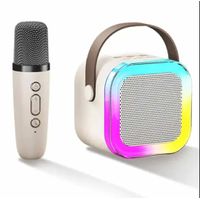 Parlante LED y Micrófono Bluetooth Portátil Recargable USB Potente Beige