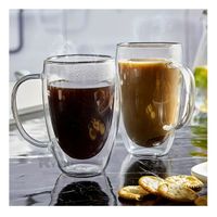 TAZA DE DOBLE CAPA 450 ML RESISTENTE CON ASA TRANSPARENTE