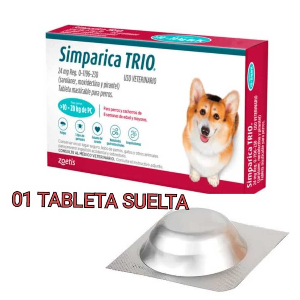 SIMPARICA TRIO 10 A 20 KG 01 TABLETA SUELTA ANTIPULGAS PERRO - Promart