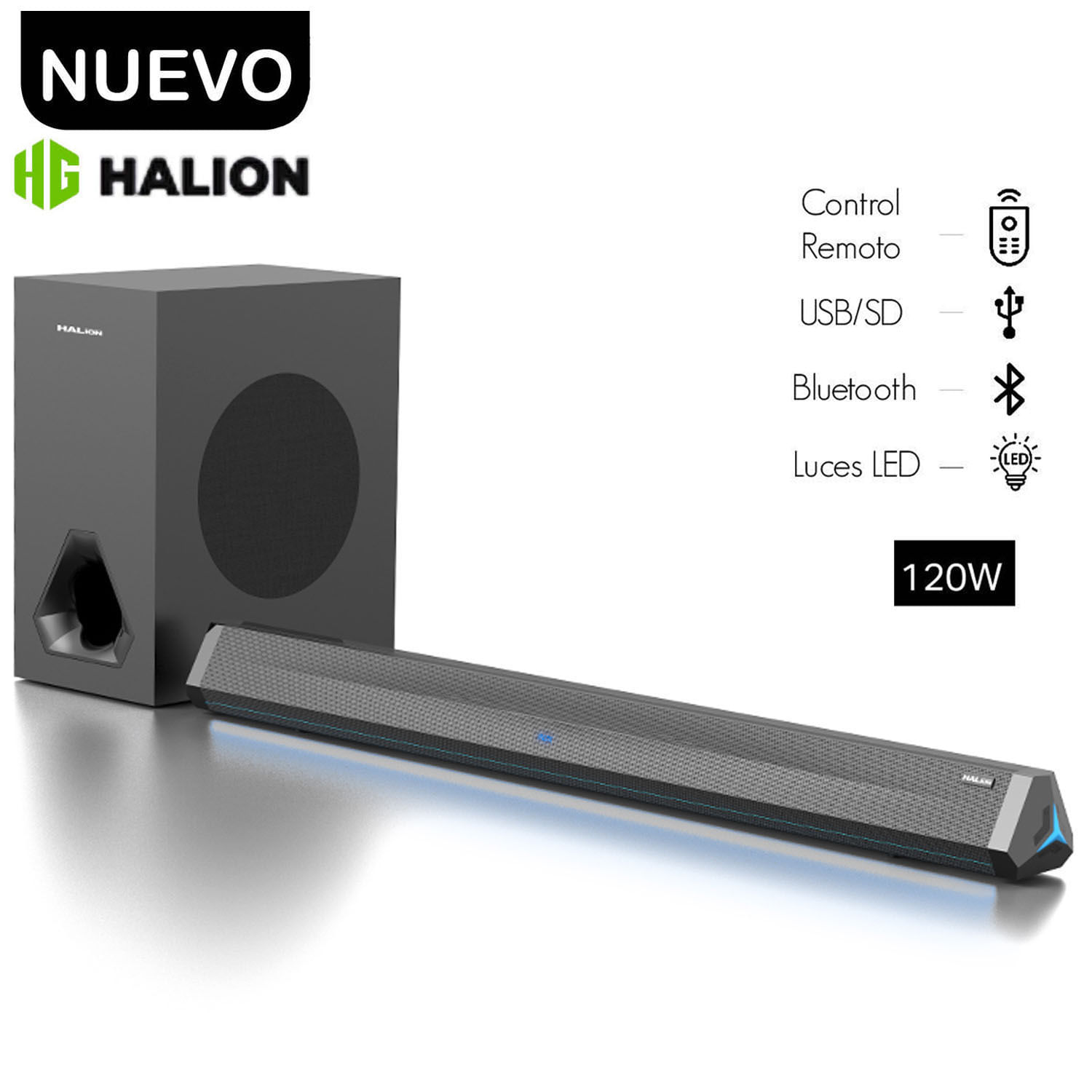 Soundbar HALION Subwoofer HA-S40C 120W USB BT Control Remoto