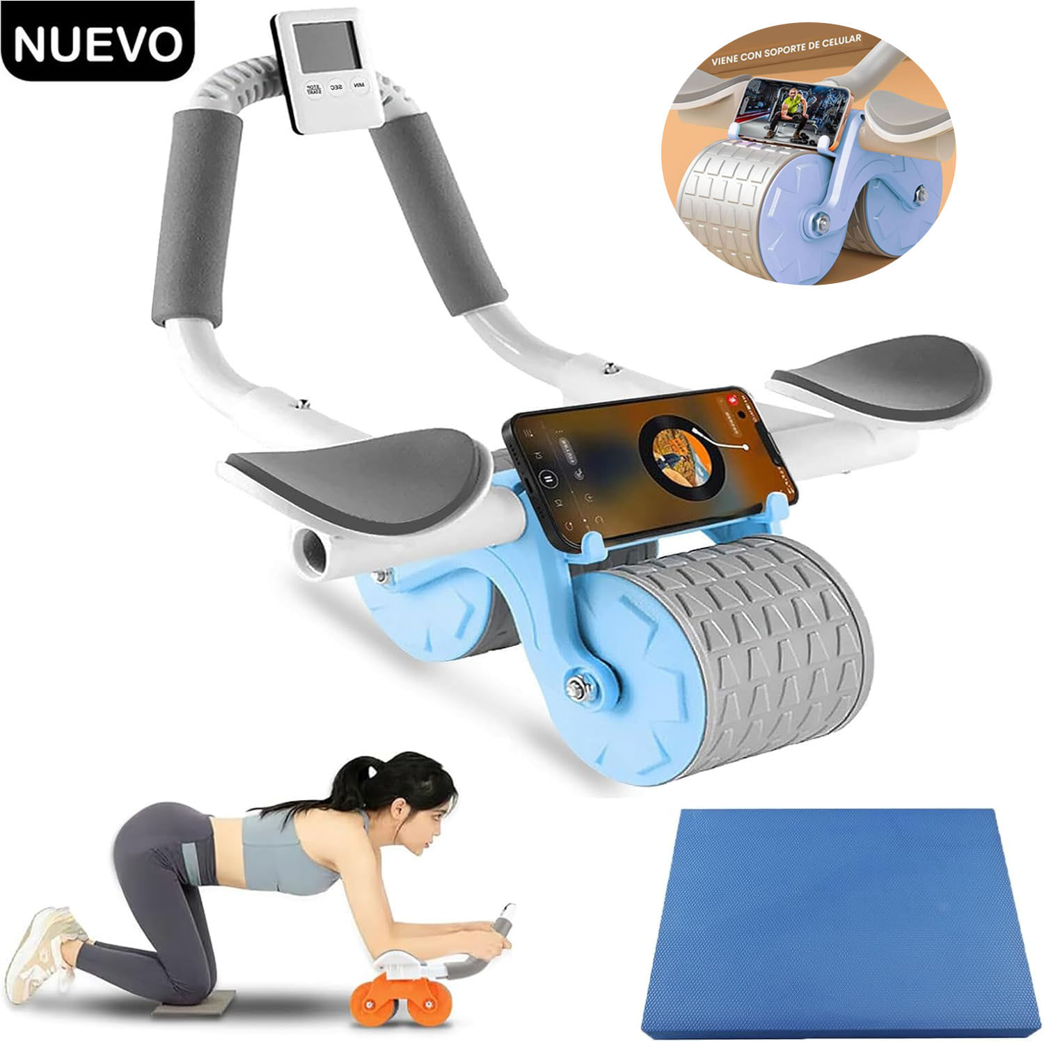 Rueda de Abdominales Smart Fortalece Tu Abdomen Celeste