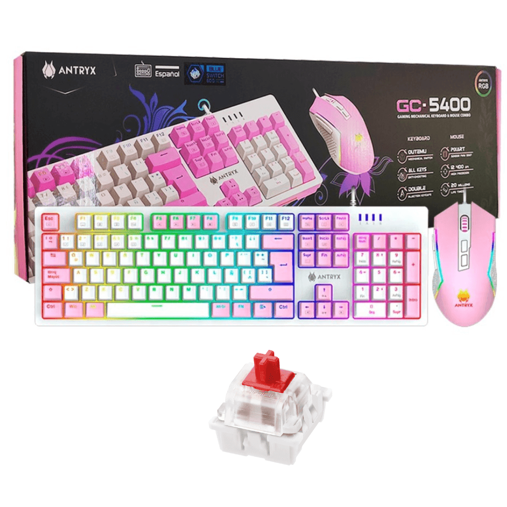 Combo Gamer Pink Teclado Mecanico  Mouse Antryx Gc-5400 Switch Rojo