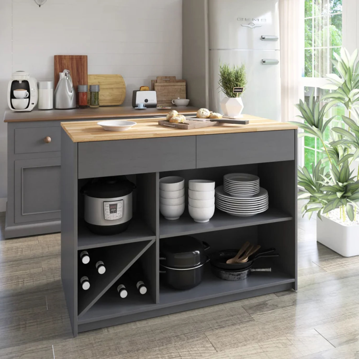 Isla de Cocina Moderna Raiza Gris 120 cm R&R MUEBLES