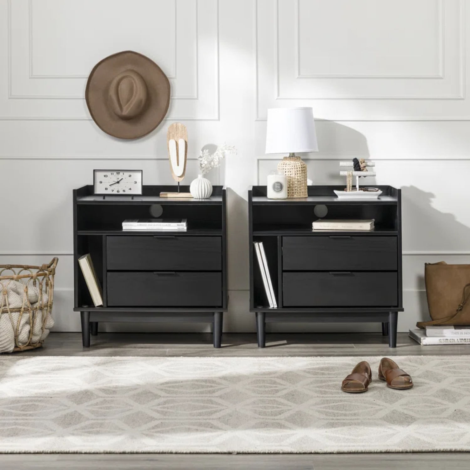 PACK X 2 Veladores Moderno Zamora Negro R&R MUEBLES