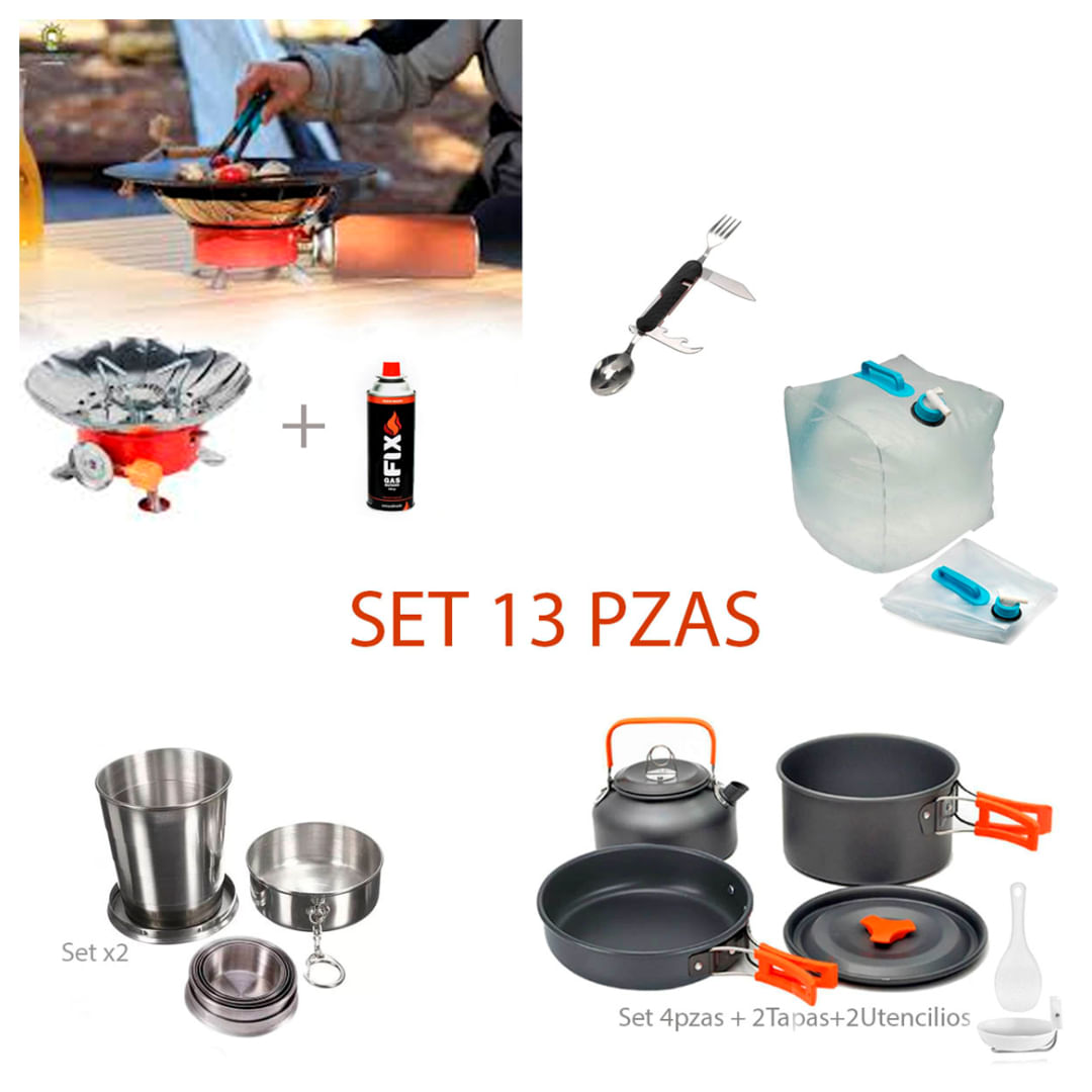 Set 13 Piezas para Camping Mini Cocina y Cubiertos