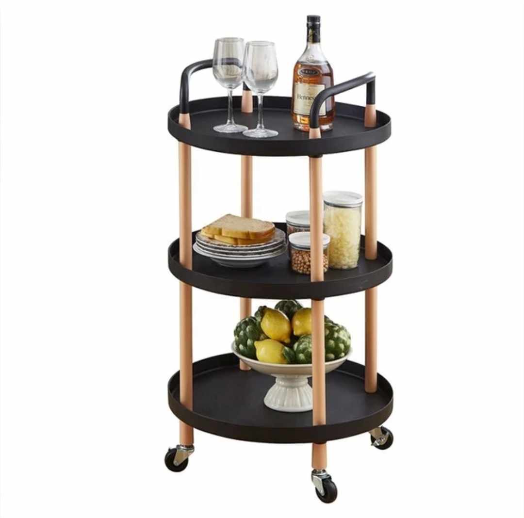 Mesa Auxiliar Rodante Multiusos Elegante de Madera Sala Hogar Oficina Mesa Centro Negro Circular