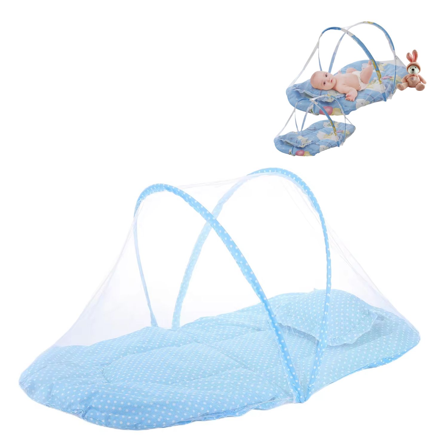 Cuna con Mosquitero para Bebe Generico Puntitos Niño