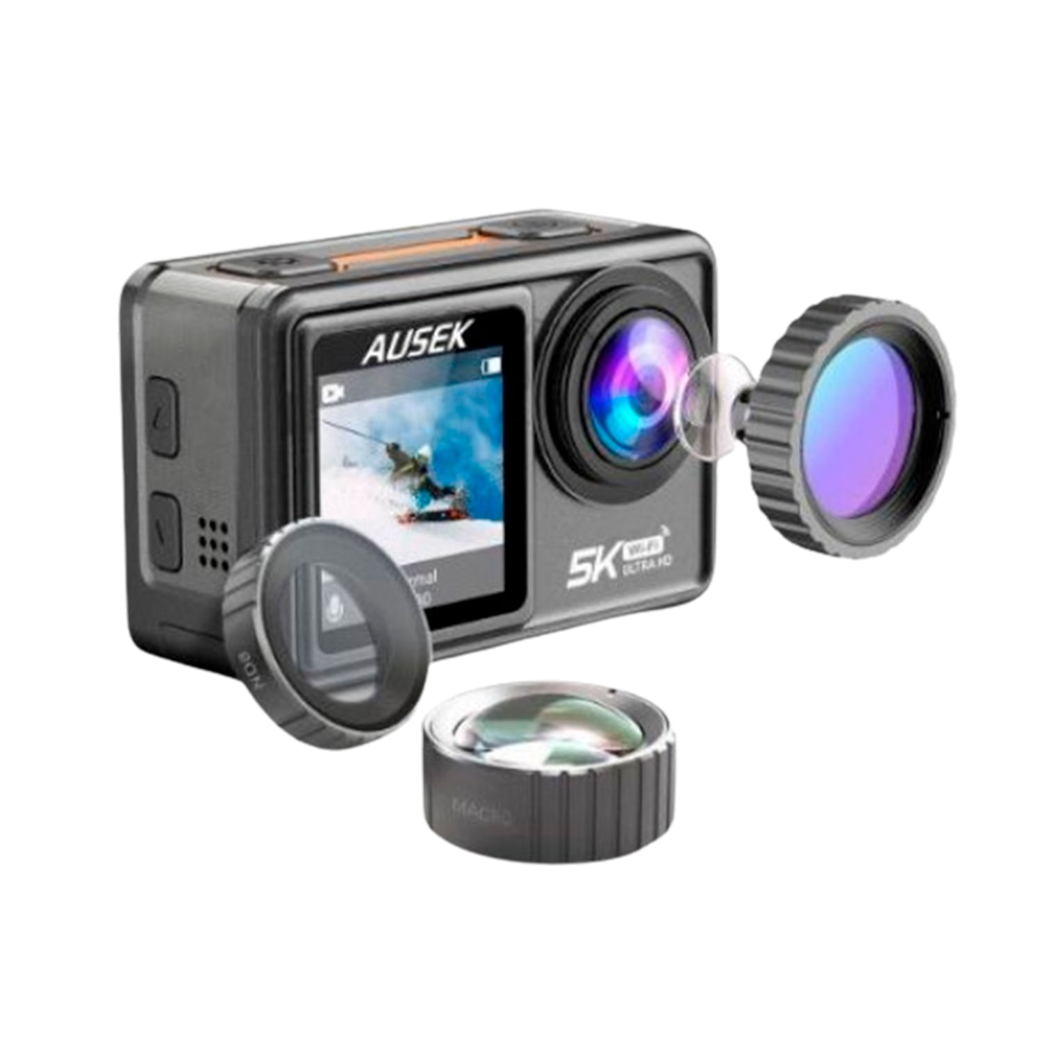 Camara de Accion Ausek ultra HD AT-S81TR 5k 30fps DualScreen Wifi 24MP