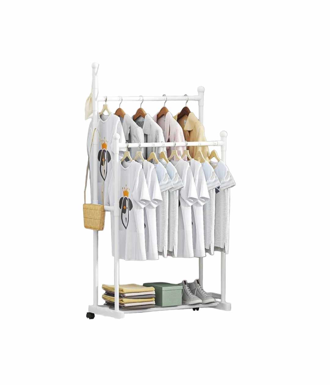 Perchero Organizador de Ropa Doble Estante Zapatero Blanco-02