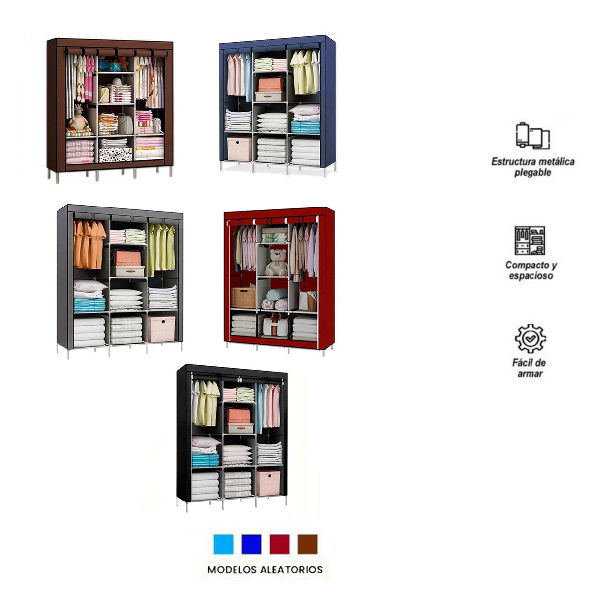 Ropero Armable 3 Cuerpos Estante Organizador con Funda