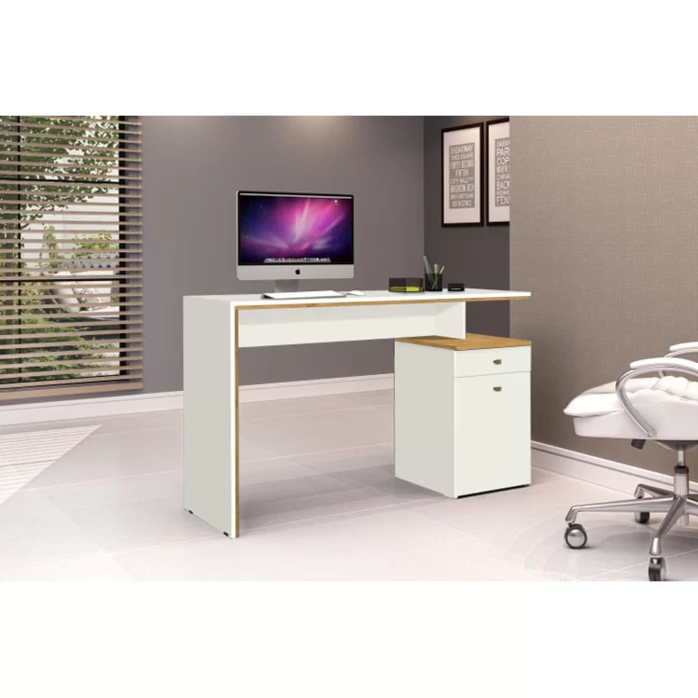 Escritorio Clásico Megan color Blanco/Duna 1 cajón 1 puerta TU MESITA