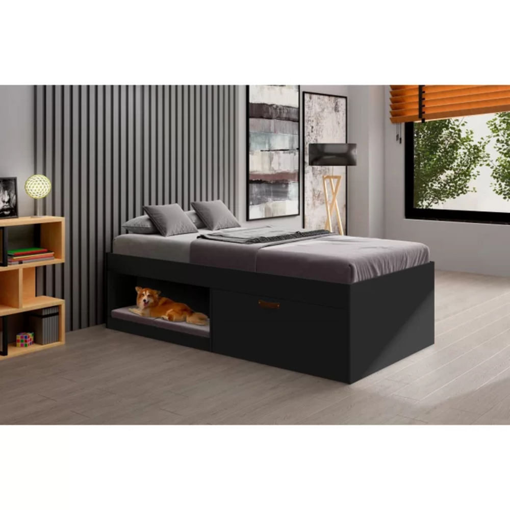 Cama Moderna Juvenil 1 Plaza Freud color Negro 1 puerta TU MESITA