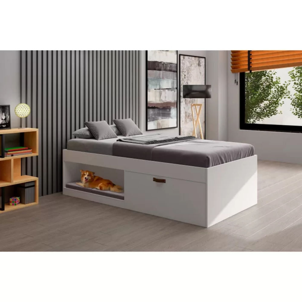 Cama Moderna Juvenil 1 Plaza Freud color Blanco 1 puerta TU MESITA