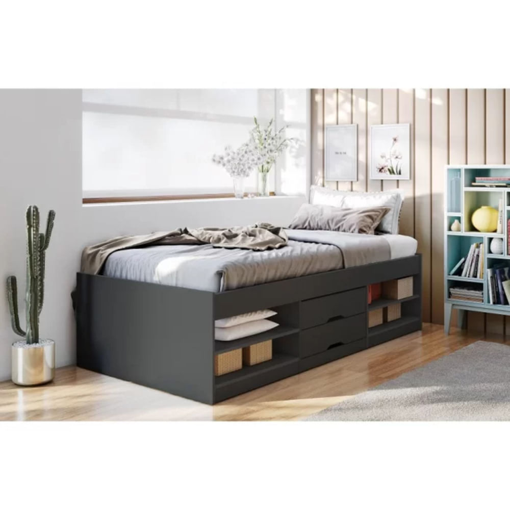 Cama Juvenil 1 PlazaJulia color Negro 2 cajones TU MESITA