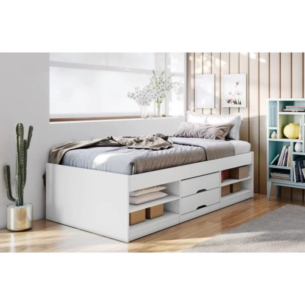 Cama Juvenil 1 Plaza Julia color Blanco 2 cajones TU MESITA