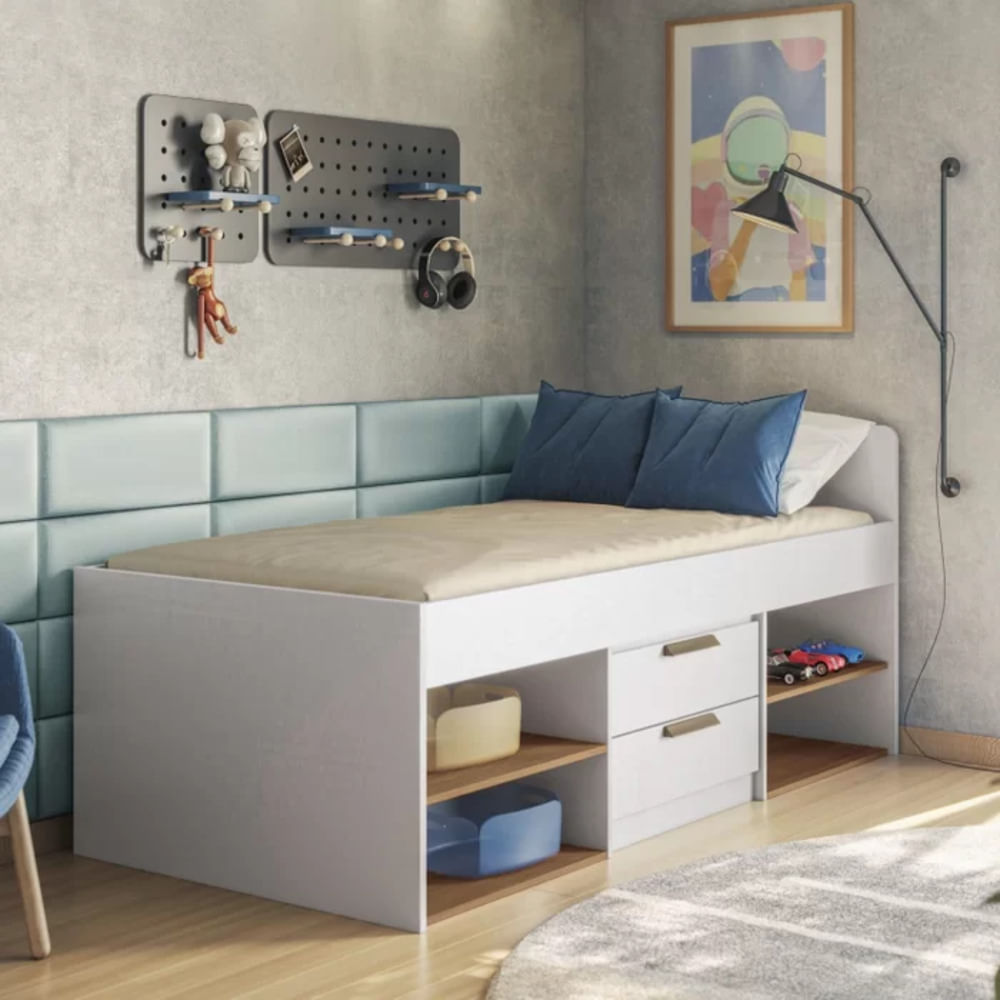 Cama Juvenil 1 PlazaNidia color Blanco 2 cajones TU MESITA