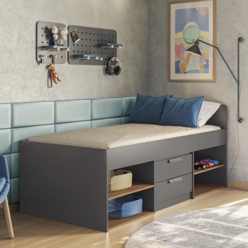 Cama Juvenil 1 PlazaNidia color Negro 2 cajones TU MESITA