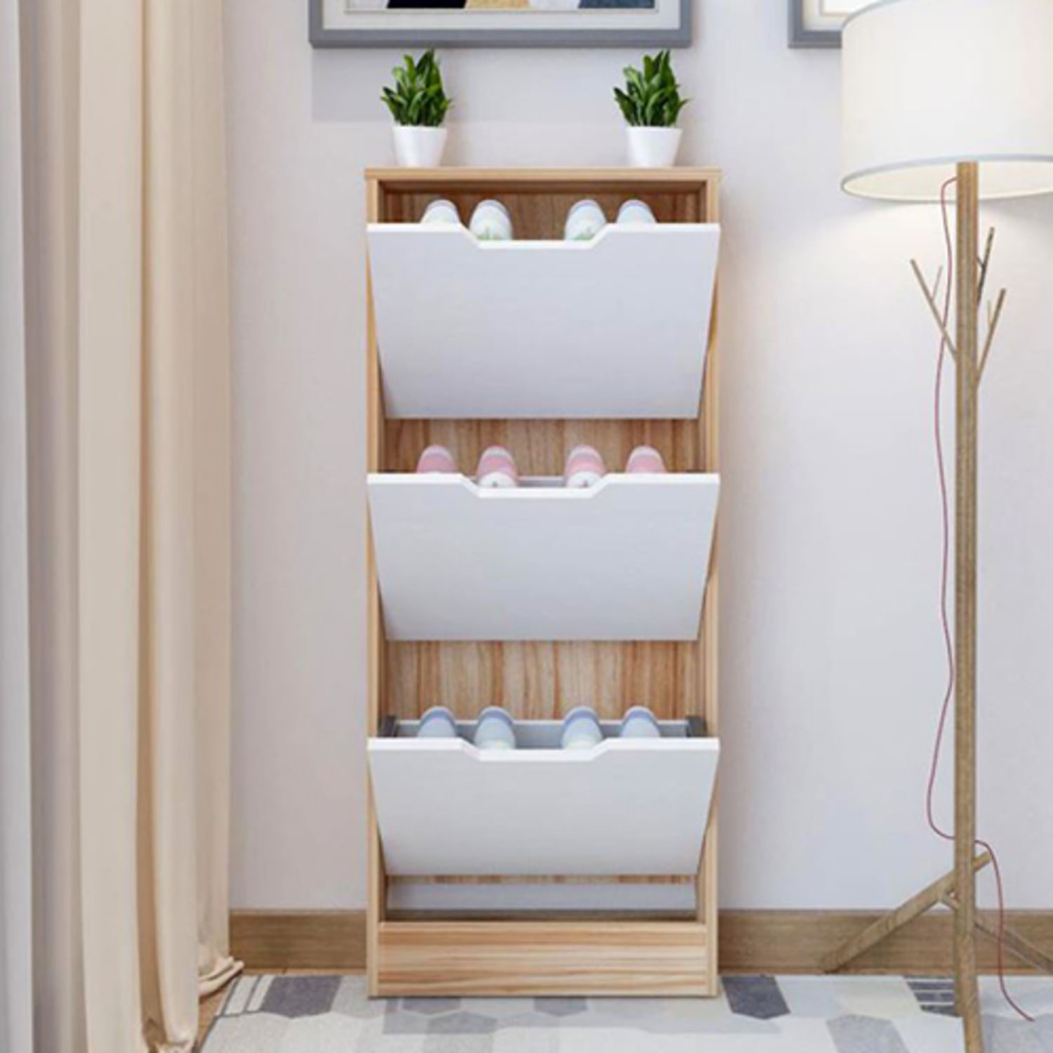 Zapatera Moderna Javier Marrón Claro / Blanco R&R MUEBLES