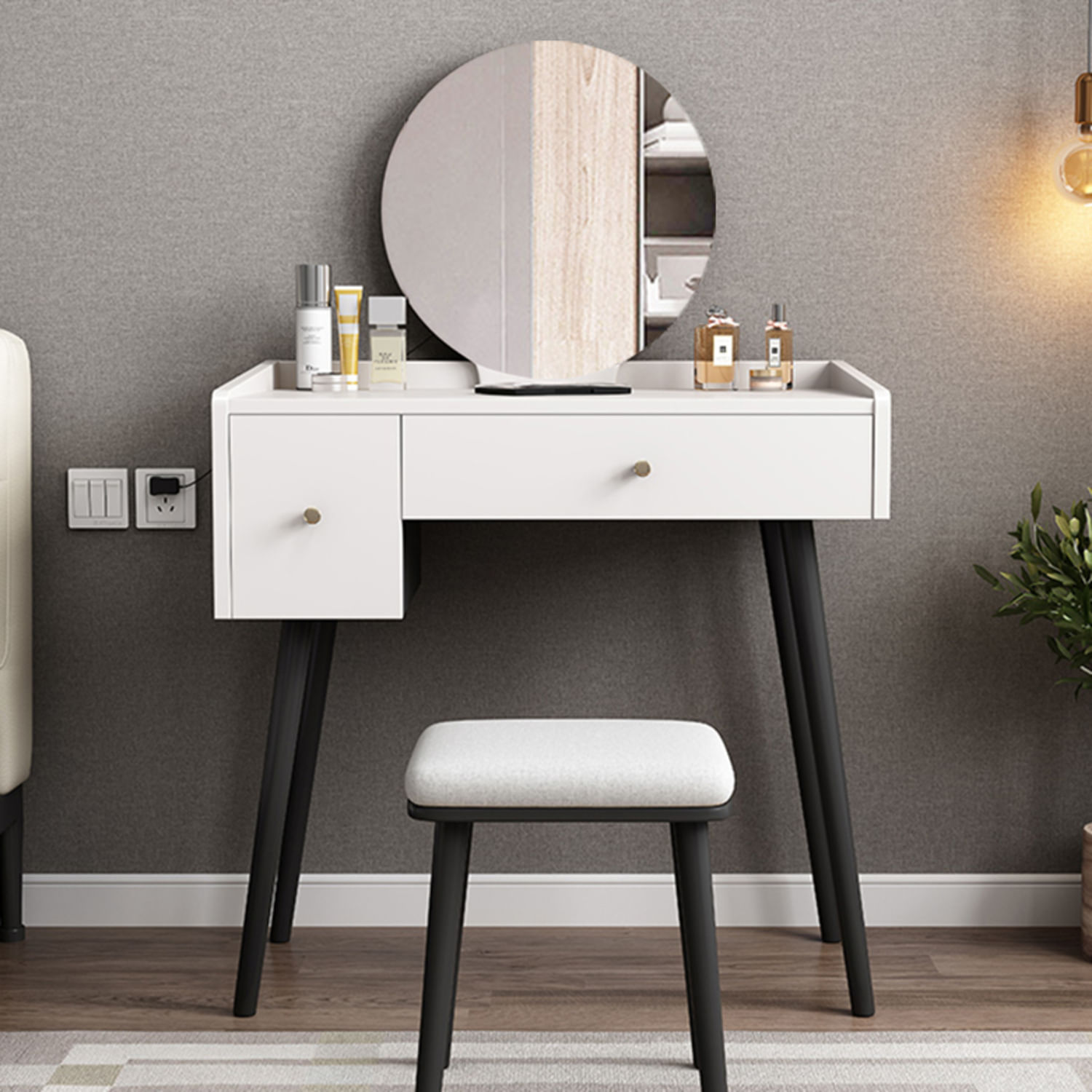 Tocador Vintage Loreto Blanco con Patas Color Negro R&R MUEBLES