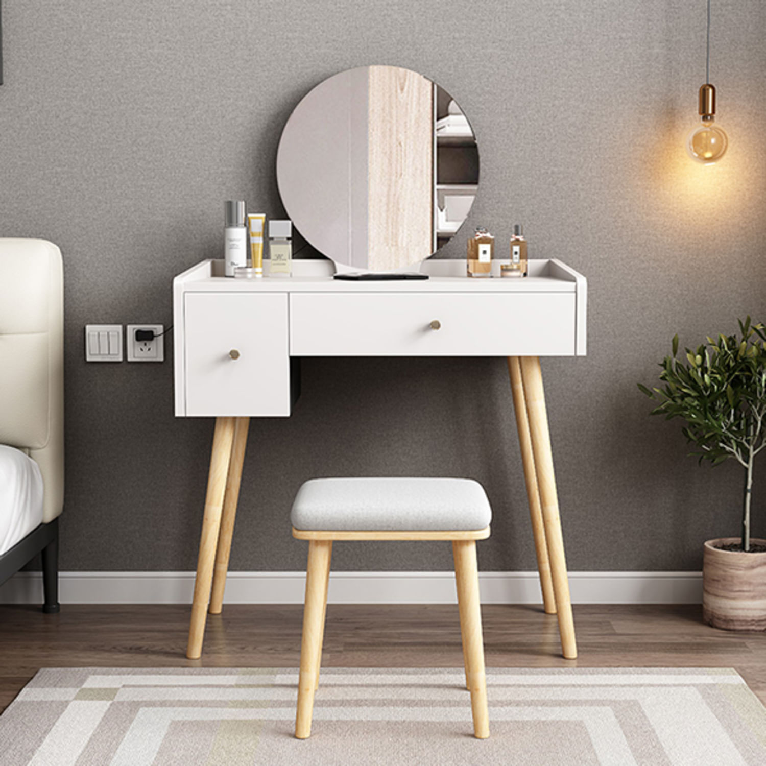 Tocador Vintage Loreto Blanco con Patas Natural R&R MUEBLES