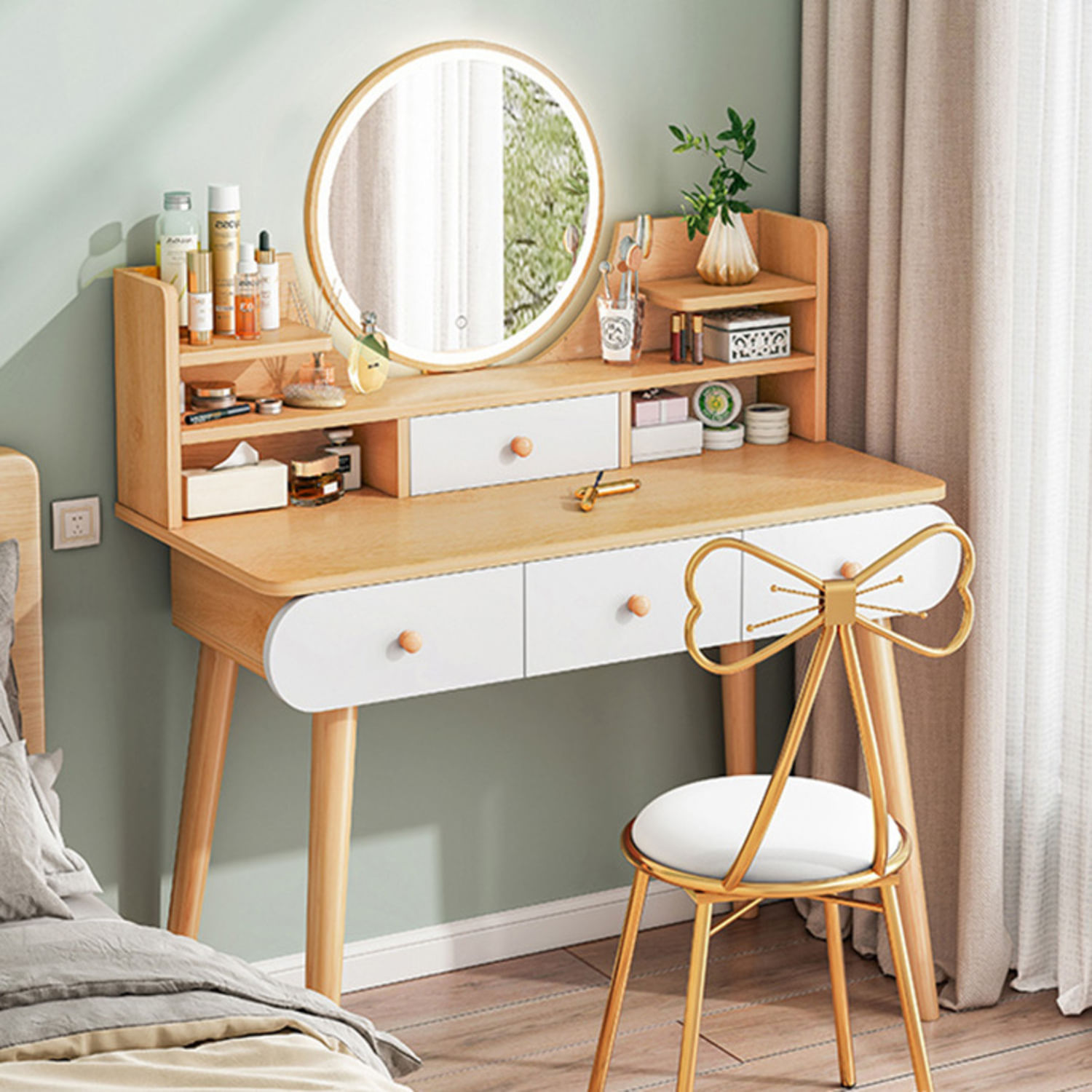 Tocador Vintage con Espejo Luz Led Cajamarca Haya 100cm R&R MUEBLES