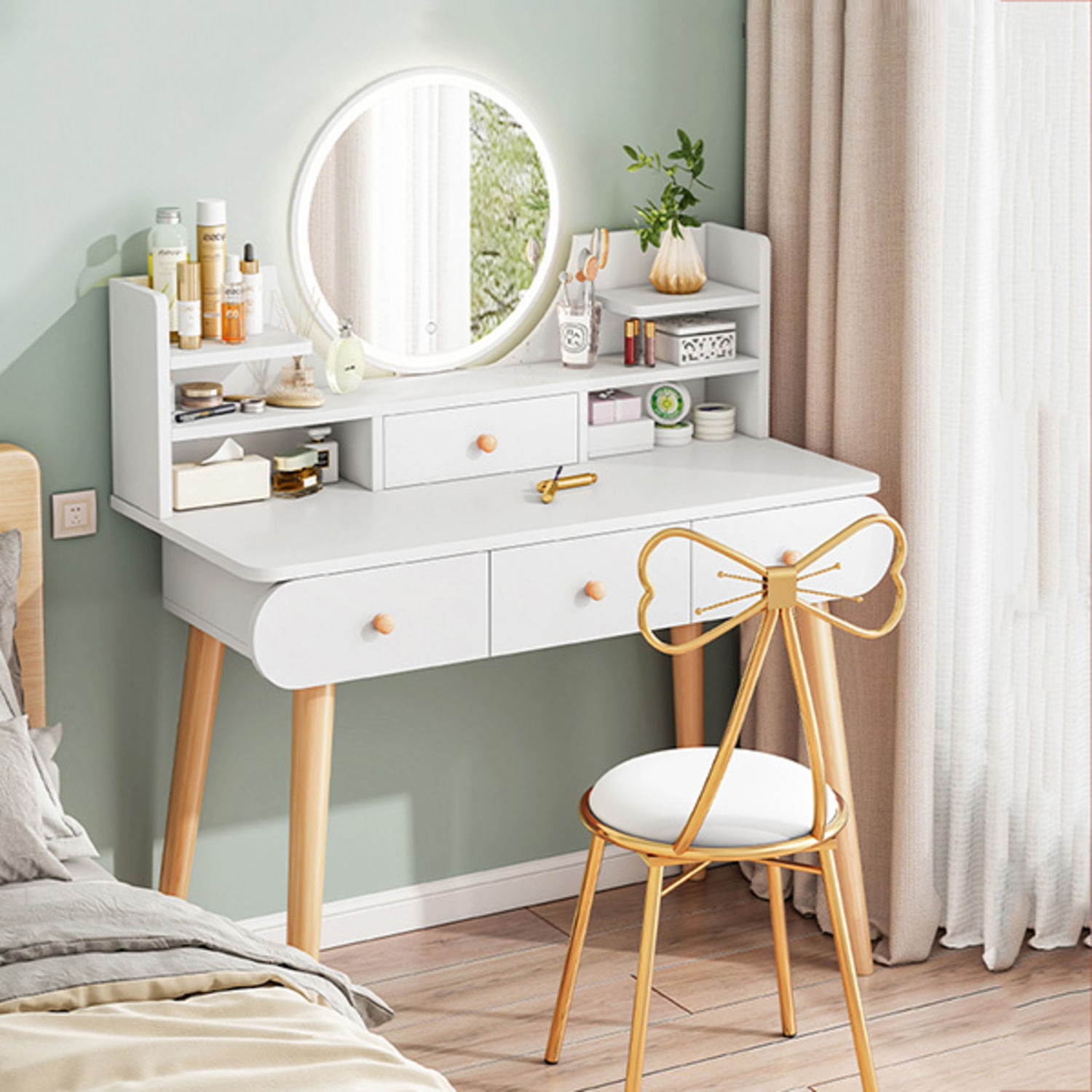 Tocador Vintage con Espejo Luz Led Cajamarca Blanco 100cm R&R MUEBLES