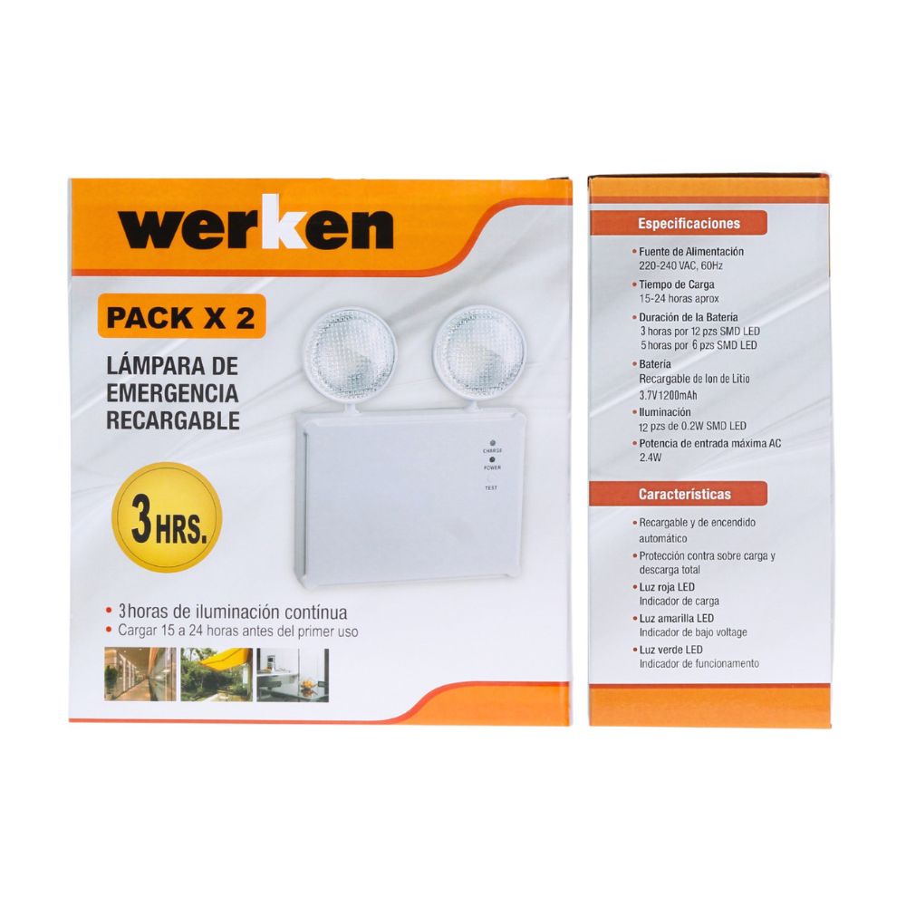 Lámpara de emergencia Werken de 2 luces 2.4w Pack x 2 unidades Promart