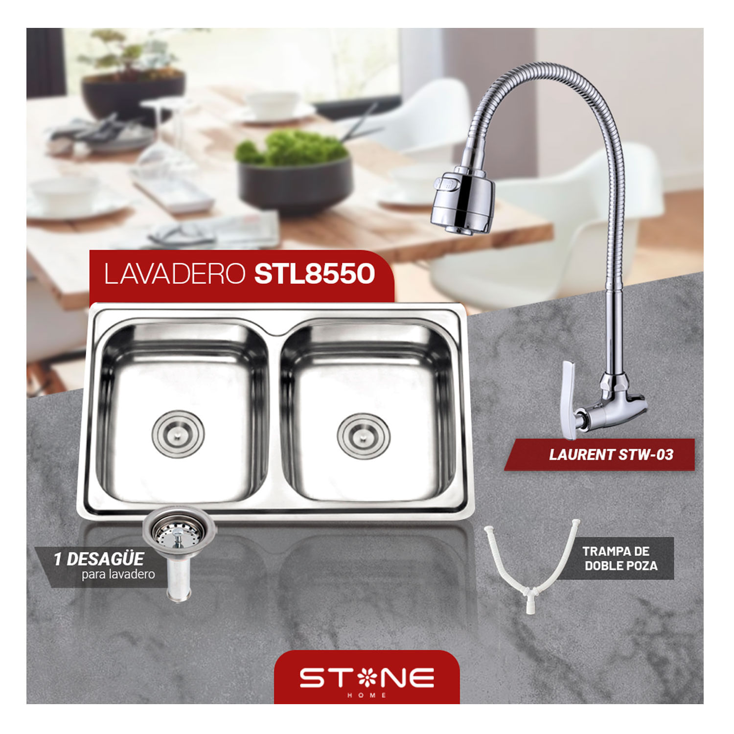 Combo De Lavadero De Acero Prime STL8550 Laurent STW-03
