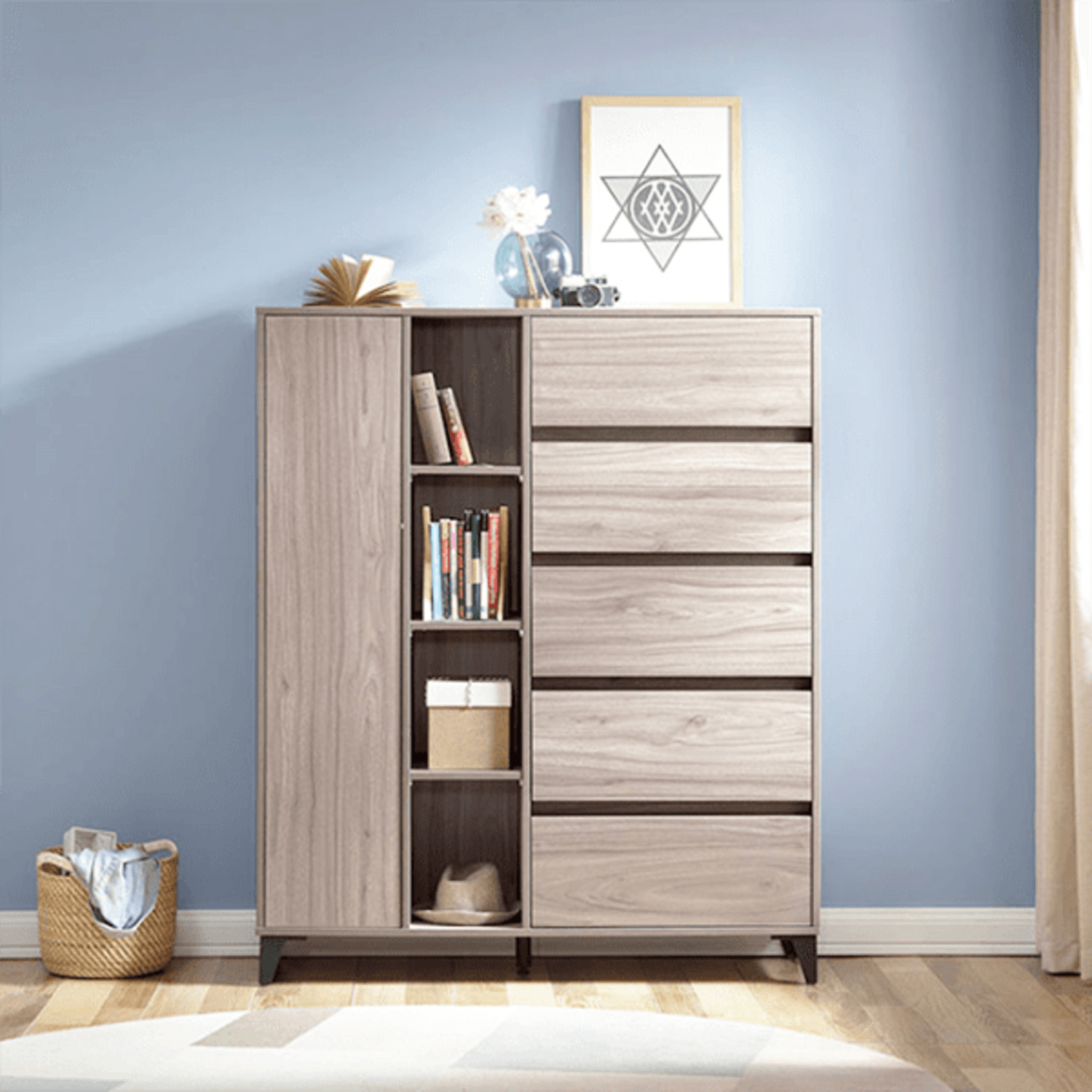 Aparador Moderno Keimy 1 Puerta 5 Cajones R&R MUEBLES