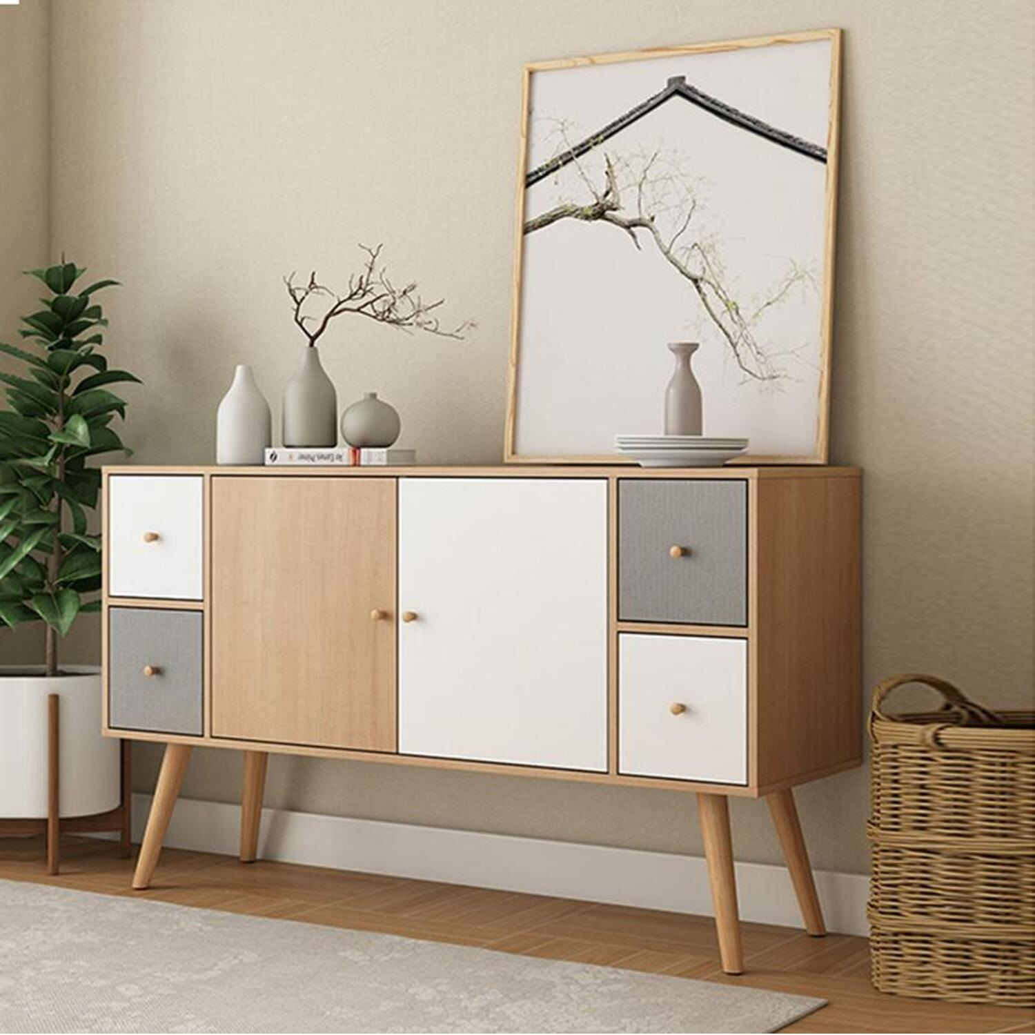 Aparador Moderno Shagui Multicolor 2 Puertas 4 Cajones R&R MUEBLES