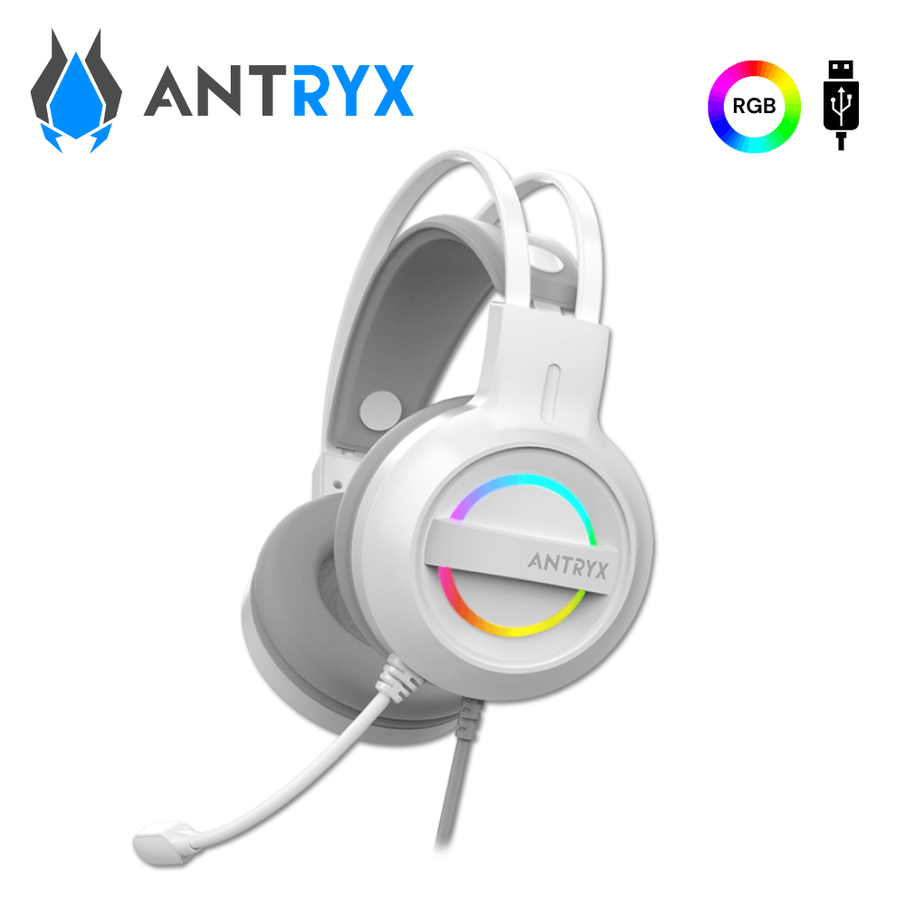 Audifono Gamer con Microfono Antryx Iris W 7.1 Virtual Cancelacion de ruido USB Gris