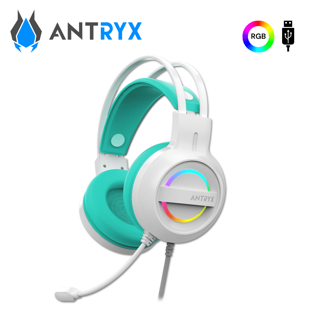 Audifono Gamer con Microfono Antryx Iris W 7.1 Virtual Cancelacion de ruido USB Turquesa