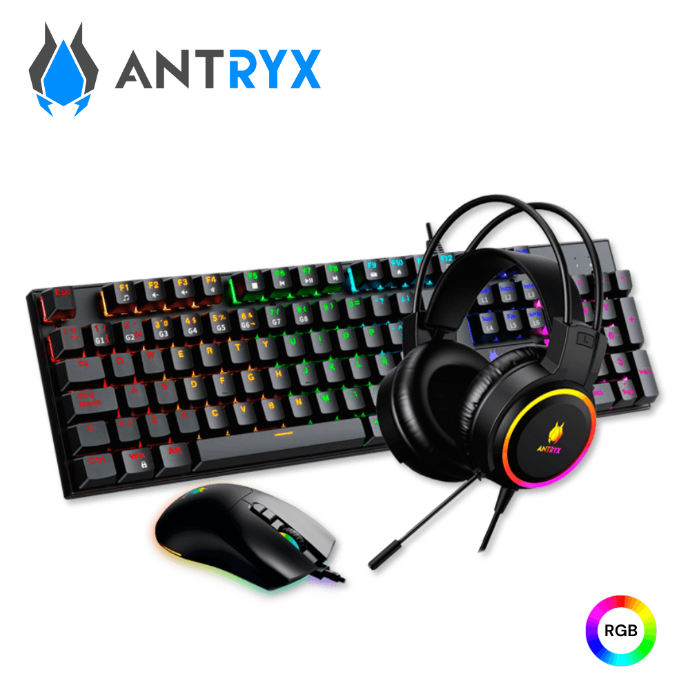 Kit Gaming Antryx Audífono, Teclado y Mouse GC 3100 X3 Black Blue Switch