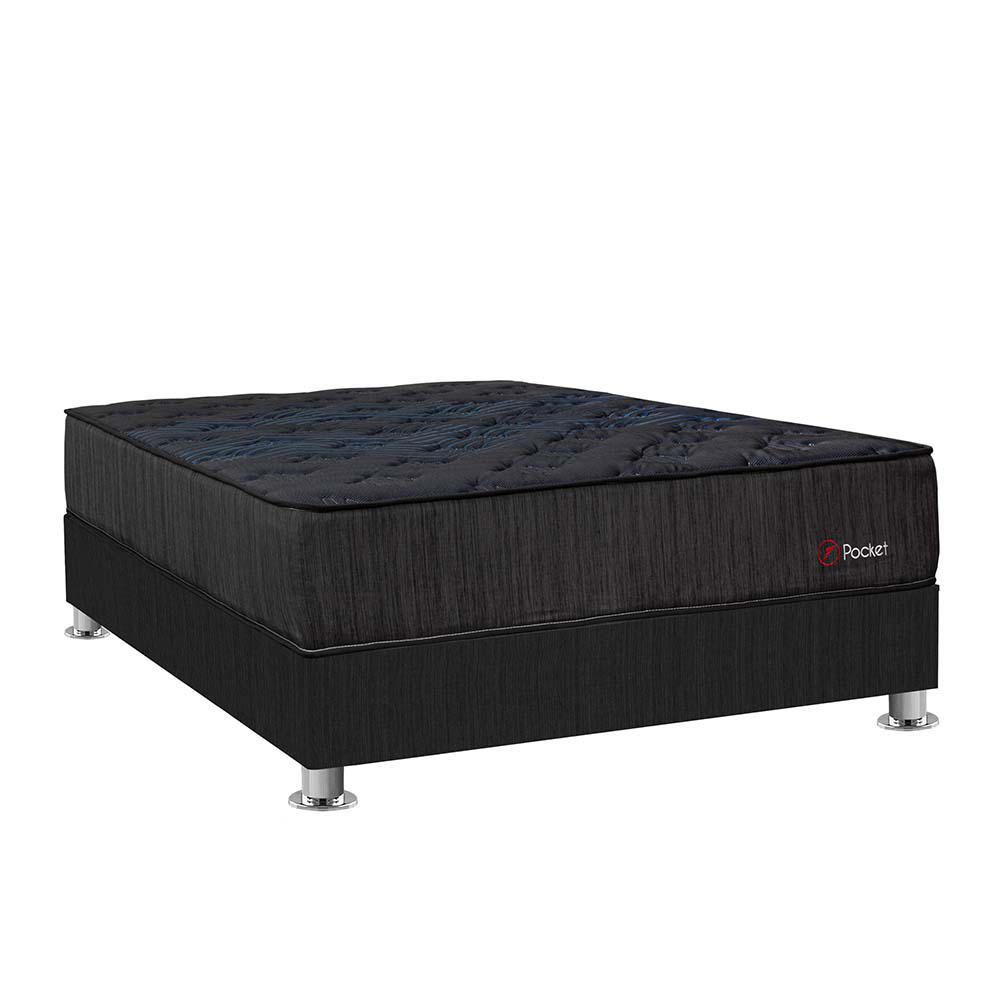 Cama Americana Forli Pocket Negro 2 Plazas + 2 Almohadas + 1 Protector