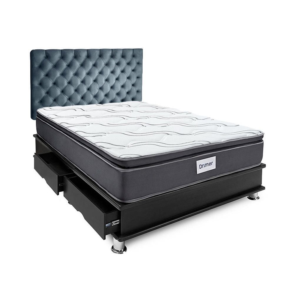 Dormitorio Capitone Futuredic King + Almohadas + Protector Gris