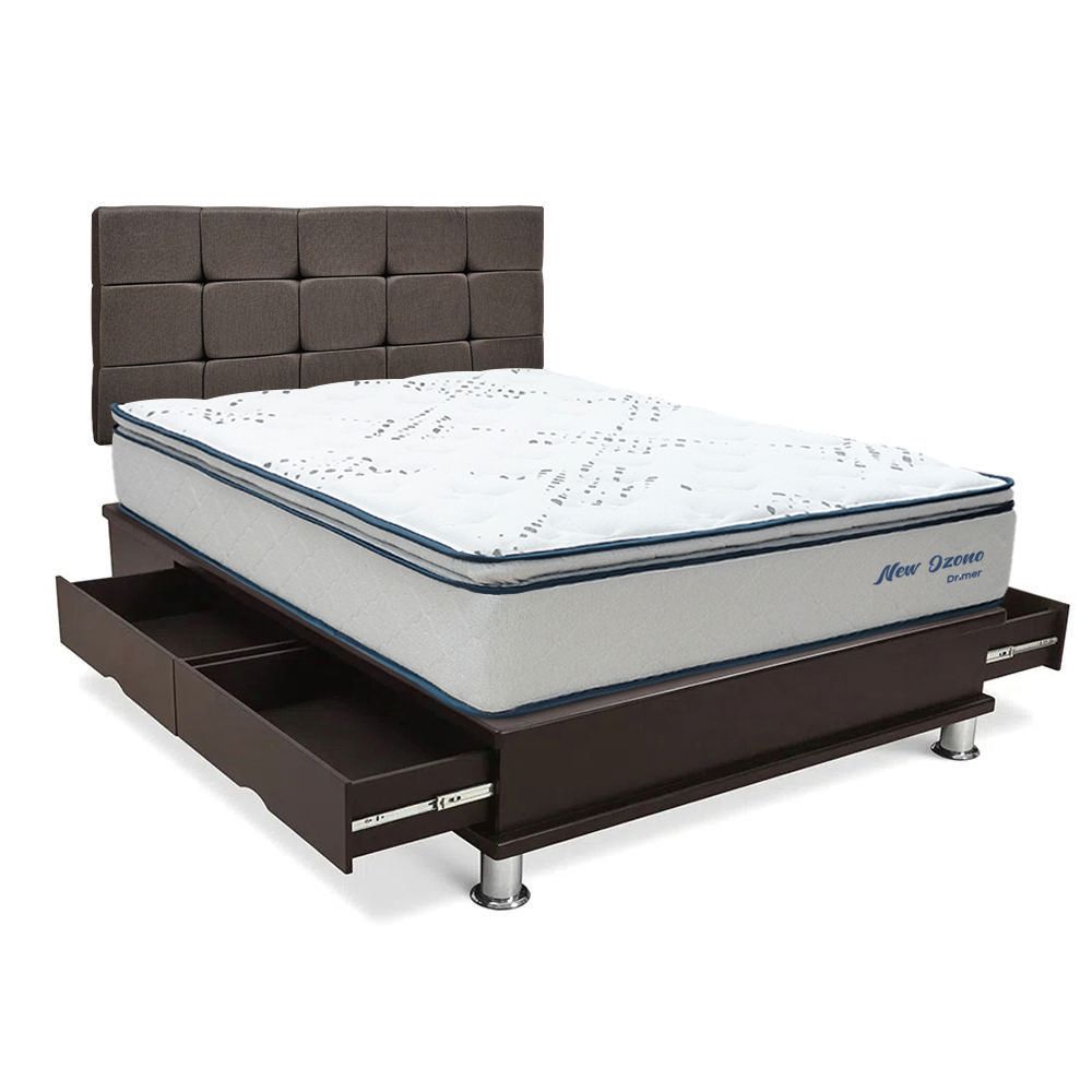 Dormitorio Cuadros New Ozono Queen + Almohadas + Protector Marrón