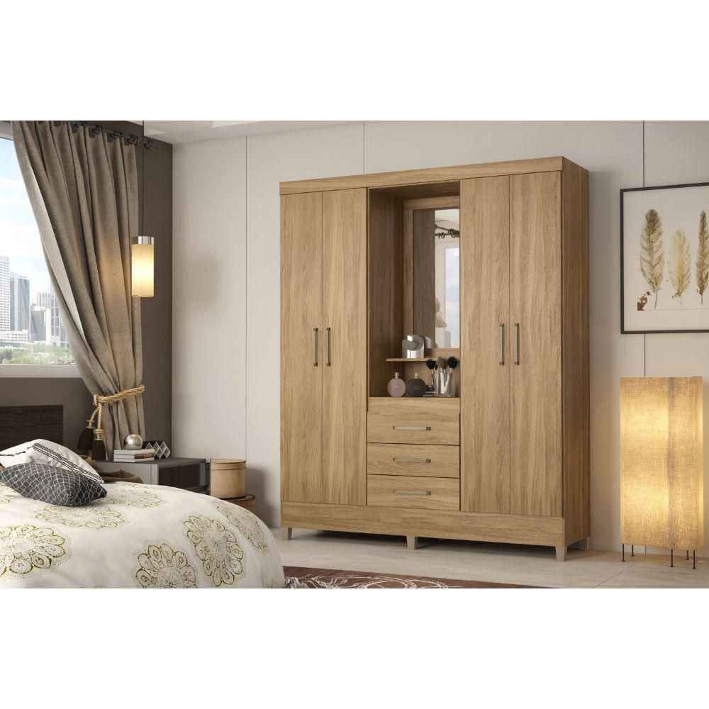 Ropero Porto 4 Puertas 3 Cajones Almendra