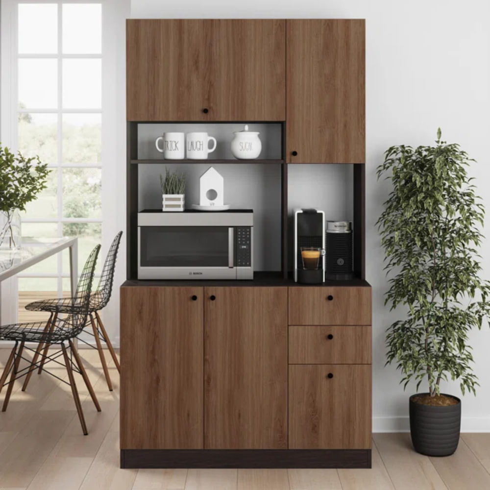 Mueble de Cocina Multiusos Tamara color Marrón/Negro 3 cajones 4 puertas TU MESITA